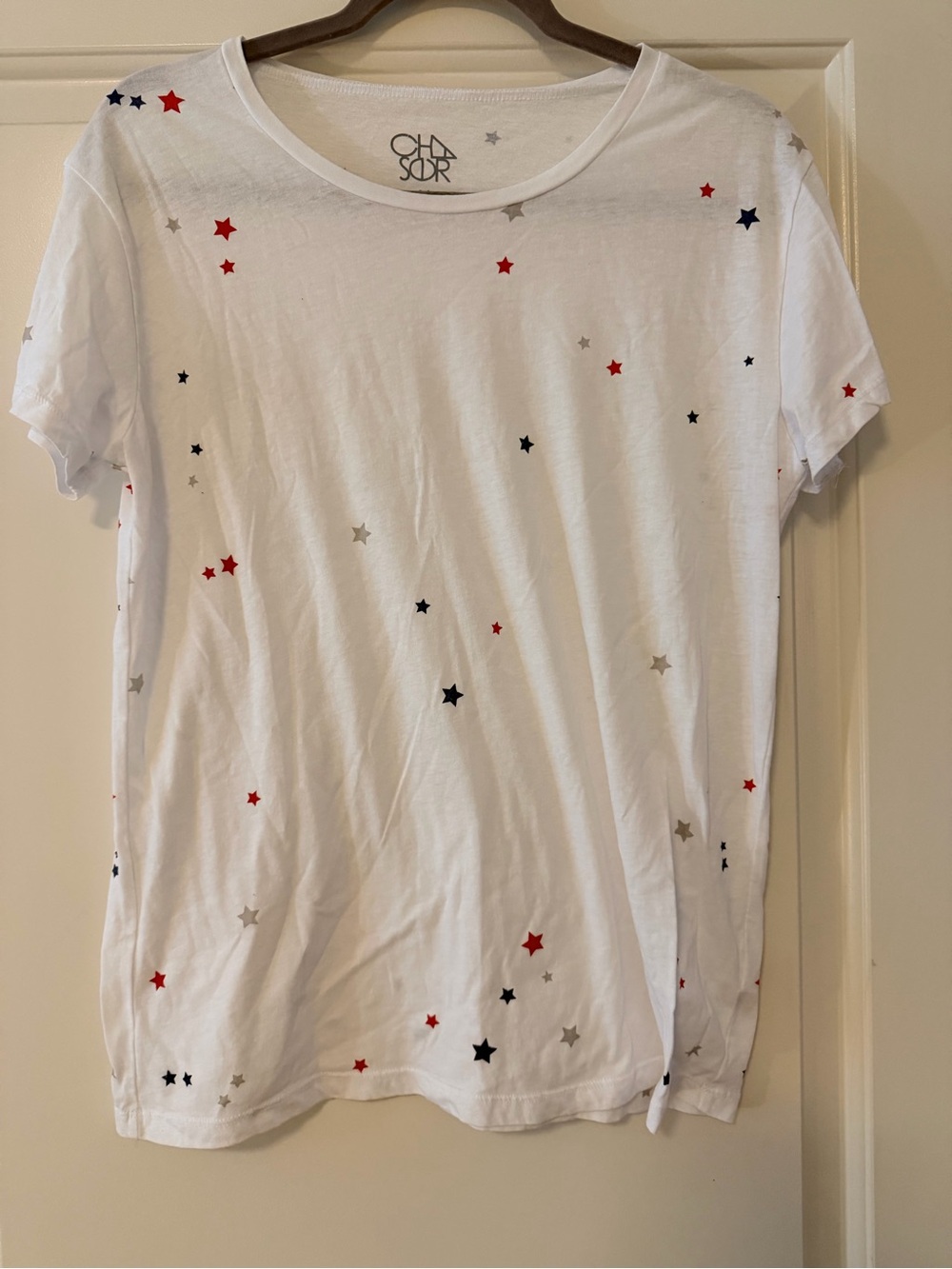 Chaser White Short-Sleeve Tee with Red, Navy & Silver Star Print
